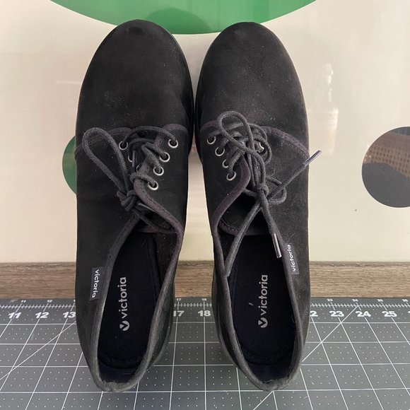 NWOT women's Victoria Chunky Heel Lace-Up Oxford - Vegan suede black - Picture 2 of 6